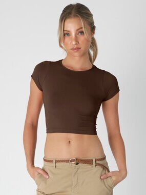 NWT Mono B Jersey Micro-Ribbed Baby Tee in Coffee Bean Sz M